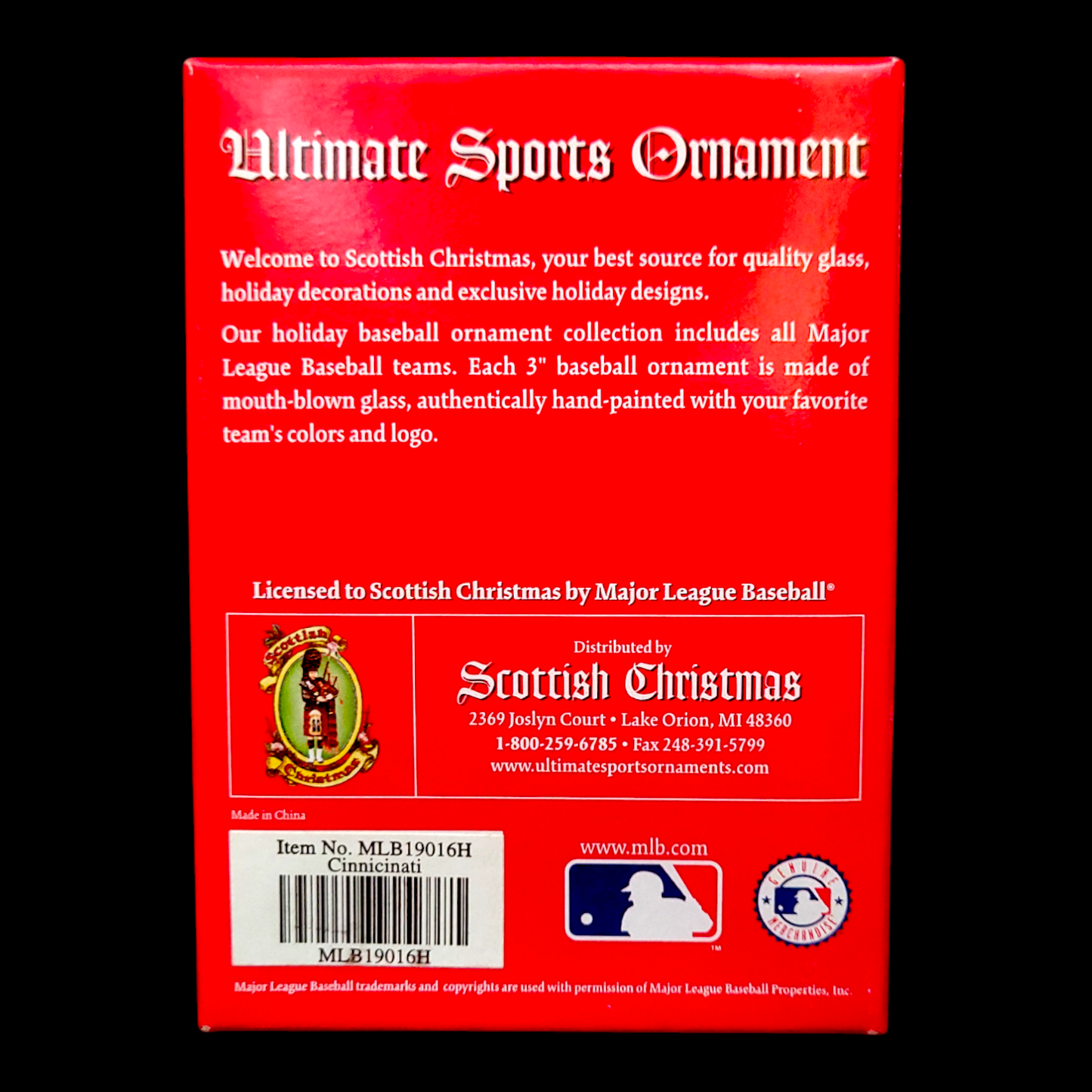 Ornement de Noël MLB Cincinnati Reds – Casquette – Neuf en boîte