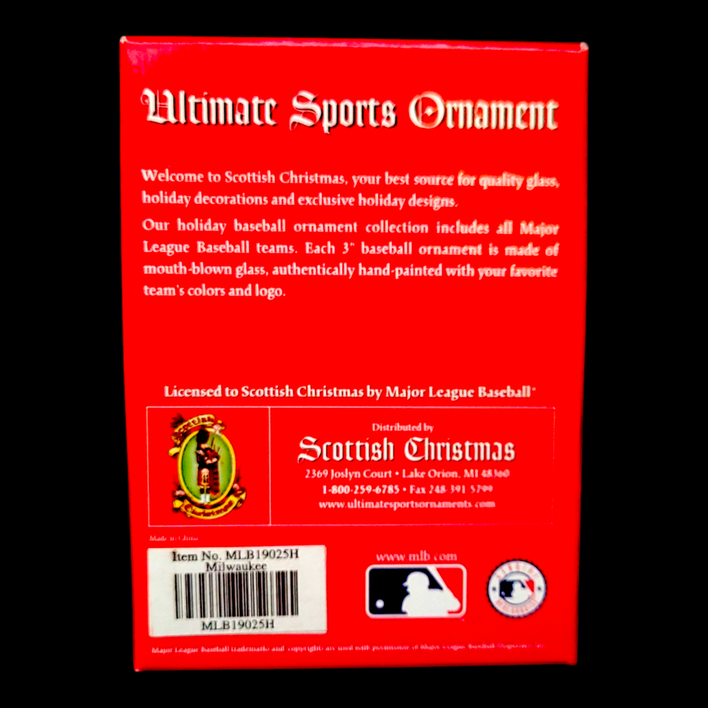 Ornement de Noël MLB Milwaukee Brewers – Casquette – Neuf en boîte