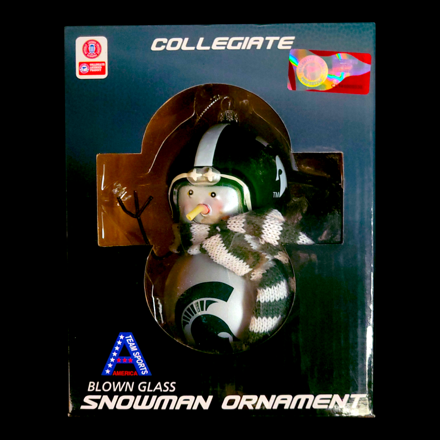Ornement de Noël Michigan State Spartans – Bonhomme de neige en verre soufflé