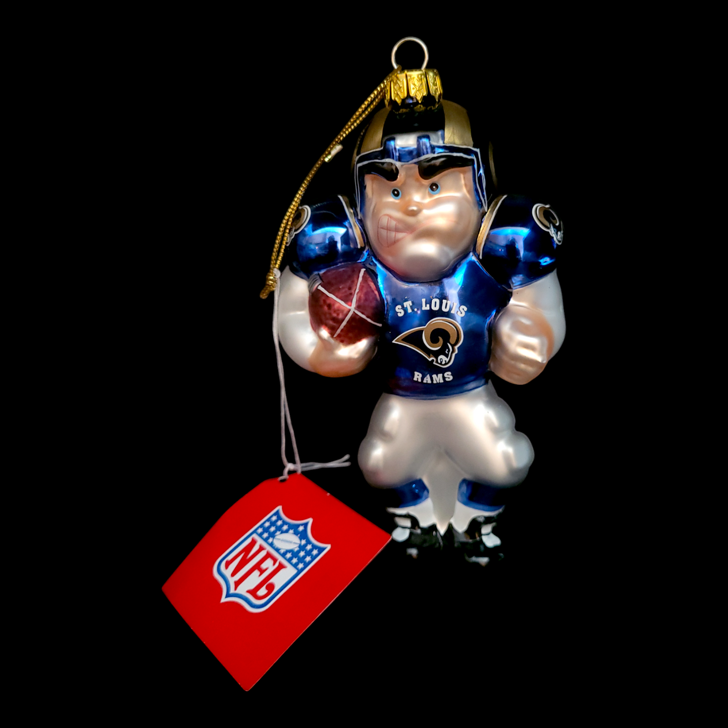 Ornement de Noël – St. Louis Rams – Joueur de football en verre soufflé – NFL – Produit licencié