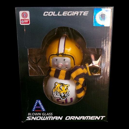 Ornement de Noël LSU Tigers – Bonhomme de neige en verre soufflé