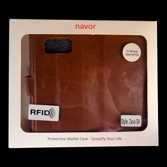 Étui portefeuille Navor pour Samsung Galaxy S8 Plus – Protection RFID – Brun