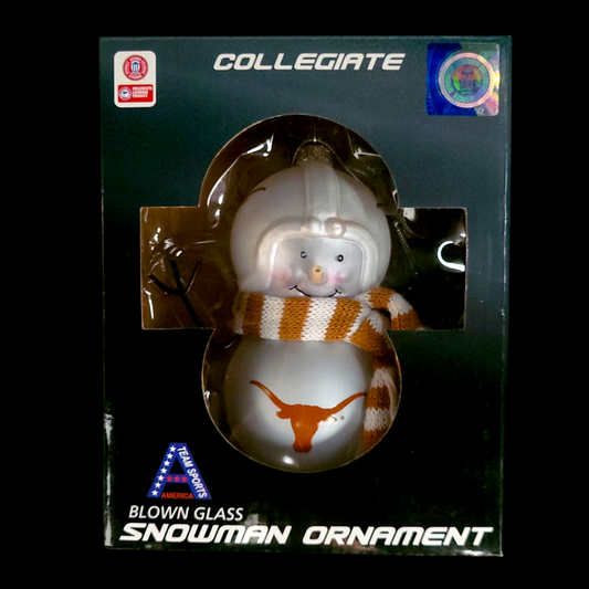Ornement de Noël Texas Longhorns – Bonhomme de neige en verre soufflé